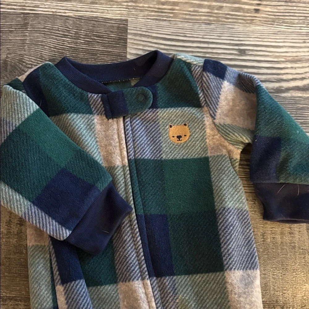 Carter's Blue and Green Plaid Bear Footie